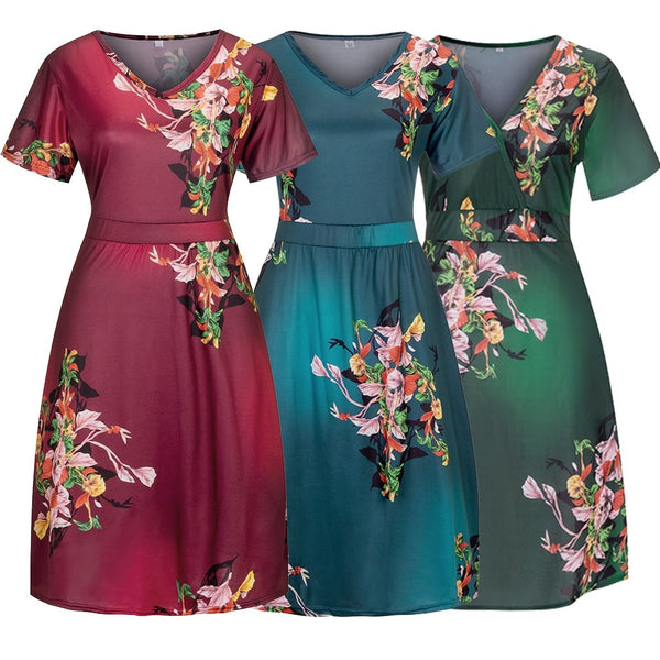Women Summer Dress Floral Print Lady Elegant Dress Short Sleeve V-Neck Casual Party Dresses 2022 vestidos de verano #25