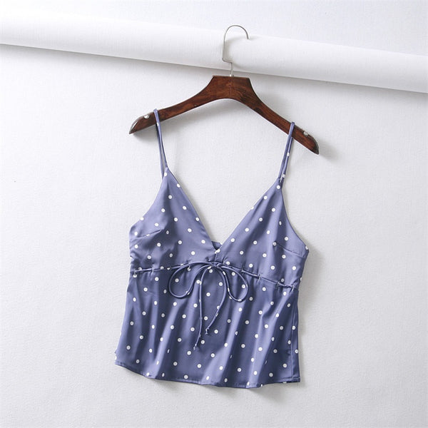 Women V Neck Tie Front Satin Cami Top