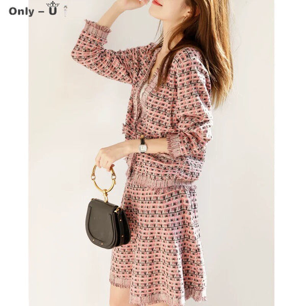 Women's 2-Piece Skirt Suit Autumn Knitted Long Sleeve Graceful Jacket Commuter Cardigan Overskirt Women Elegant Two-Piece Dress