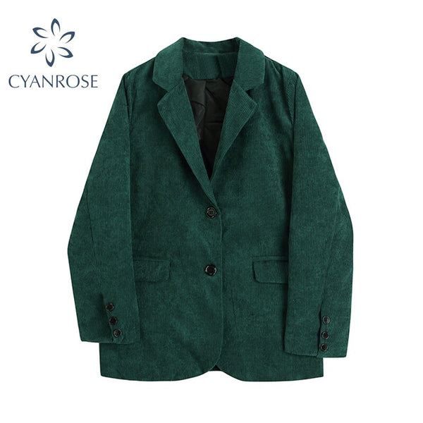 Women's Blazer Suits Check Long Sleeve Cotton Jacket Casual Vintage Coat Solid Single Breasted Oversize Simple Female Blazers