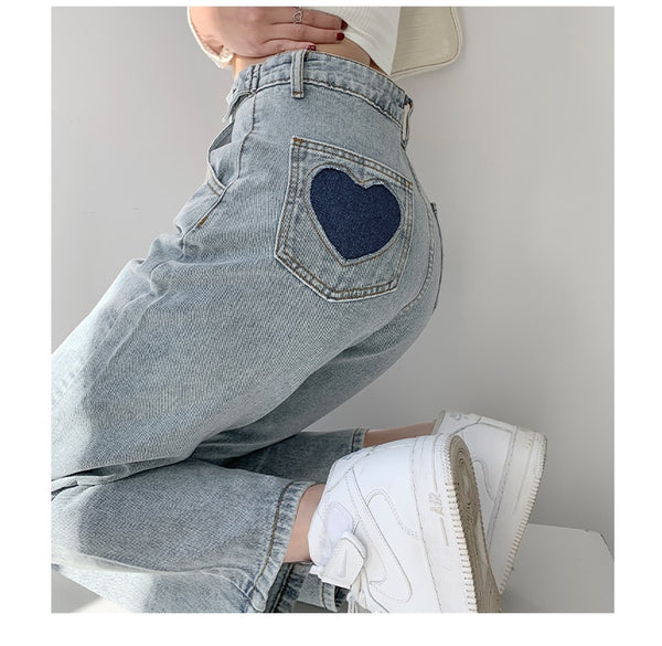 Women's Pants Straight Leg Jeans Women Blue High Waist Slim Loose Autumn Winter Pants Casual Split Washed Mom Trousers
