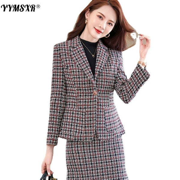 Women's Plus Size Office Professional Wear 2022 Autumn and Winter Ladies Long-sleeved Suit Slim High-waist Skirt 2-piece