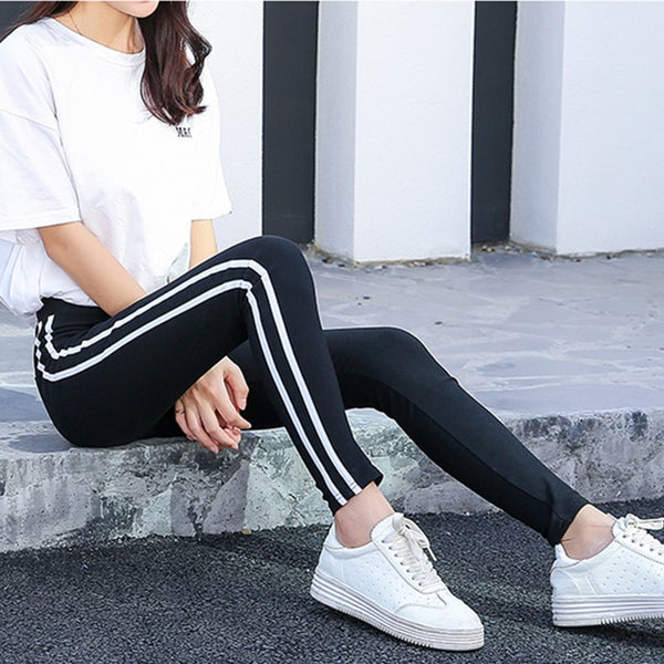 Women winter Keep warm Side Striped Trainer Leggings Female Black Ankle Length Autumn Bottoms mid waist Fitness Leggings