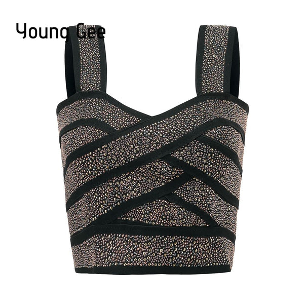 Punk Style Short Glitter Sequin Bustier Women Sexy Bralette Bandage Crop Top Fem Elastic Tube Camisoles Tops mujer