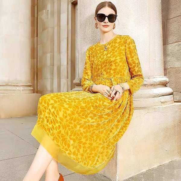 ZUOMAN 2022 Summer Women O-neck Mesh Dress Long Sleeve Floral Print Pleated A-line Dress Floral Vestidos Plus Size 4xl