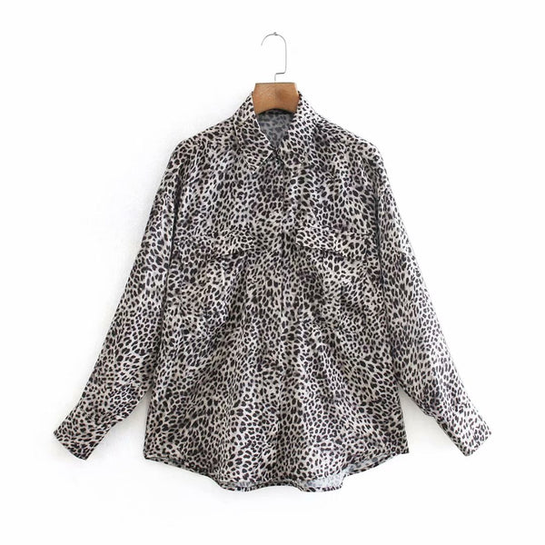 Za Women Shirts Vintage Leopard Print Turn Down Collar Long Shirts 2023 Spring Chic Blouse Elegant Mujer Tops