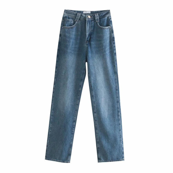 Za women Jeans straight full length Faded high-waist jeans with a five-pocket design Zip fly and metal top button fastening