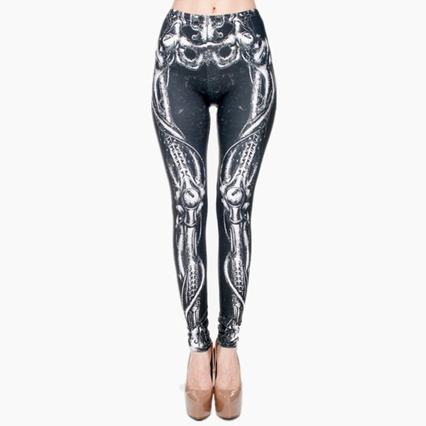 Biomechanical black Graphic Full Print Leggings Women Fitness Legging Stretchy Trousers Leggings Pants