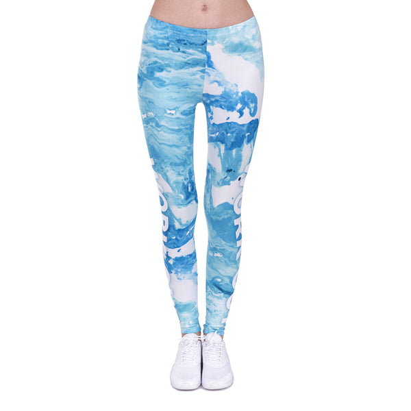 Fashion Work Out Woman Legins Marble Blue Printing Sexy Slim Legging High Waist Women Leggings