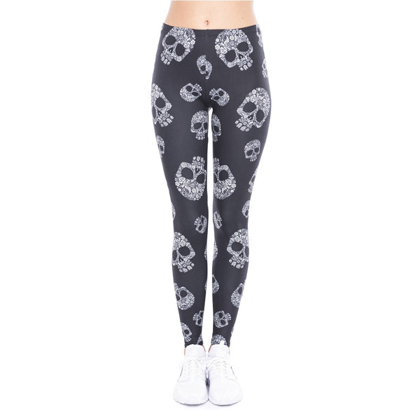 High Elasticity Women Legging Skull Printing Black Fitness Leggings Fashion High Waist Woman Pants