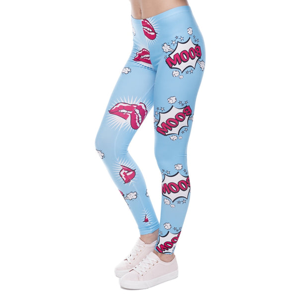 New Arrival Boom Lips Leggings Women Creative Popular Printed Leggins Skinny Fitness Youth Legins High Waist Slim Pants