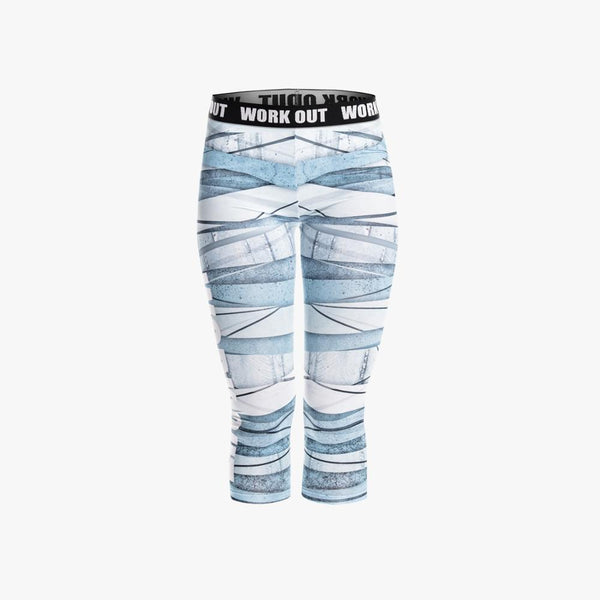 New Arrival Women Capri Leggings Blue Bandage Printing Fashion Mid-Calf 3/4 Fitness Movement Leggins Capri Pants