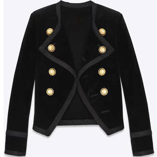 new Velvet Blazer Women Slim Long Sleeve ladies Blazer Formal Suit jacket Women Gold Button