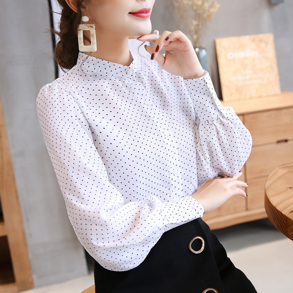 new arrived 2022 spring blouse women shirt female long sleeve Chiffon Blouse office lady dot bottoming D469 30