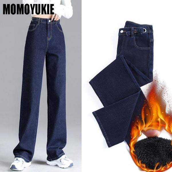 streetwear Women's pants boyfriend wide leg jeans women jean femme mom denim baggy jeans woman high waist thick warm trousers
