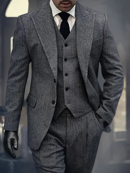 100% Wool 3 Piece Suit For Men   Custom Suit Men Tweed Suit Vintage Wool Men Tweed Jacket Gray Woollen Herringbone