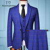 Three-piece Male Formal Business Plaids Suit for Men's  Boutique Plaid Wedding Dress Suit ( Jacket + Vest + Pants )