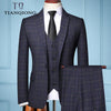 Three-piece Male Formal Business Plaids Suit for Men's  Boutique Plaid Wedding Dress Suit ( Jacket + Vest + Pants )