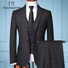Three-piece Male Formal Business Plaids Suit for Men's  Boutique Plaid Wedding Dress Suit ( Jacket + Vest + Pants )