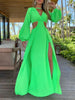 2023 New Women's Sexy Vacation Dress Solid Long Dress Cut Out Exposed Waist High Slit Suspender Long Skirt