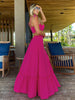 2023 New Women's Sexy Vacation Dress Solid Long Dress Cut Out Exposed Waist High Slit Suspender Long Skirt