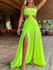 2023 New Women's Sexy Vacation Dress Solid Long Dress Cut Out Exposed Waist High Slit Suspender Long Skirt