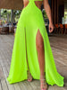 2023 New Women's Sexy Vacation Dress Solid Long Dress Cut Out Exposed Waist High Slit Suspender Long Skirt