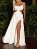 2023 New Women's Sexy Vacation Dress Solid Long Dress Cut Out Exposed Waist High Slit Suspender Long Skirt