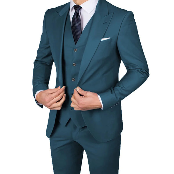 Teal Men Suits 3 Pcs Groom Wear Wedding Suits Formal Tuxedo Party  Man Blazer Costume Homme Slim Fit Terno
