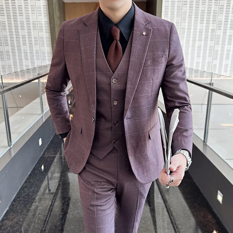 High-end Men (suit + Vest + Trousers) Three-piece  and Handsome Korean Version Slim-fit Business Casual Suit Wedding
