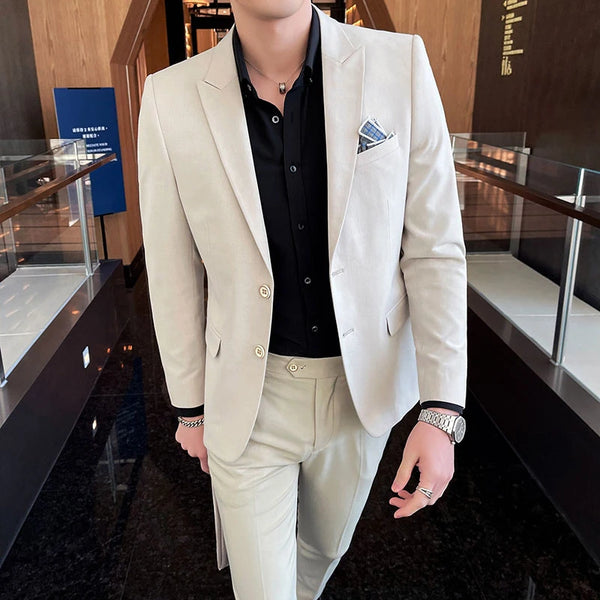 High-end business suit (suit + vest + trousers)  Korean version slim party wedding groom dress three-piece set M-4XL