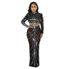 Long Sleeve Mesh Maxi Bodycon Elegant Party Sparkly Rhinestone For Birthday Dress Sexy Club Two Piece Sets Womens Outifits