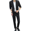 Men's Half Sleeve Casual Suit Summer Thin Korean Style Striped Suit Two-Piece Suit