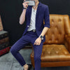 Men's Half Sleeve Casual Suit Summer Thin Korean Style Striped Suit Two-Piece Suit