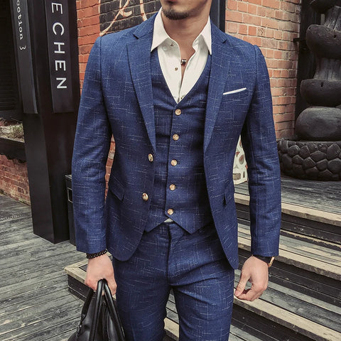 British Twill Casual Suit Three-piece    Men's Business Suit Wedding Groom Classic High-quality Suit