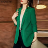 Green Women's Blazer Formal Blazer Coat Female Long Sleeve Single Button Straight Jacket Office Ladies Work Wear
