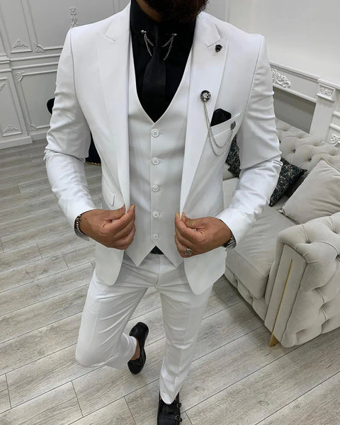 Men Suit White  Male Wedding High End Groom Slim Fit Standard Size Blazer Set Tuxedo(Jacket+Pant+Vest)