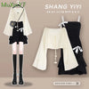 Spring Summer  Matching Set Women's  Shirt Top+Suspended Dress Two Piece Korean Elegant Blouse Midi Skirt Suit