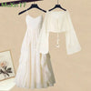 Spring Summer  Matching Set Women's  Shirt Top+Suspended Dress Two Piece Korean Elegant Blouse Midi Skirt Suit
