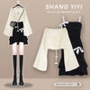 Spring Summer  Matching Set Women's  Shirt Top+Suspended Dress Two Piece Korean Elegant Blouse Midi Skirt Suit