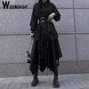 Summer Casual Retro Turn Down Collar Single Breasted Shirt Irreegular Long Length High WaistA-Line Women Dress Sets