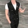 Summer  Double-breasted Men's Suit Set Casual Slim Two-piece Set (sleeveless Top + Pants) Multi-color Trajes De Hombre