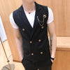 Summer  Double-breasted Men's Suit Set Casual Slim Two-piece Set (sleeveless Top + Pants) Multi-color Trajes De Hombre