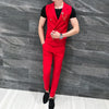 Summer  Double-breasted Men's Suit Set Casual Slim Two-piece Set (sleeveless Top + Pants) Multi-color Trajes De Hombre