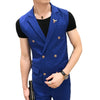 Summer  Double-breasted Men's Suit Set Casual Slim Two-piece Set (sleeveless Top + Pants) Multi-color Trajes De Hombre