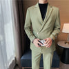 Summer  Men British Double Breasted Suit  Formal 2-Piece Bridegroom Wedding Business Leisure Professional Suit