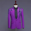 Two-piece Stand Collar Appliqued Men White Suits for Prom Wedding Award Ceremony Blue Red Purple Jacket