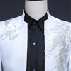 Two-piece Stand Collar Appliqued Men White Suits for Prom Wedding Award Ceremony Blue Red Purple Jacket