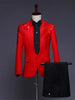 Two-piece Stand Collar Appliqued Men White Suits for Prom Wedding Award Ceremony Blue Red Purple Jacket