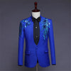 Two-piece Stand Collar Appliqued Men White Suits for Prom Wedding Award Ceremony Blue Red Purple Jacket